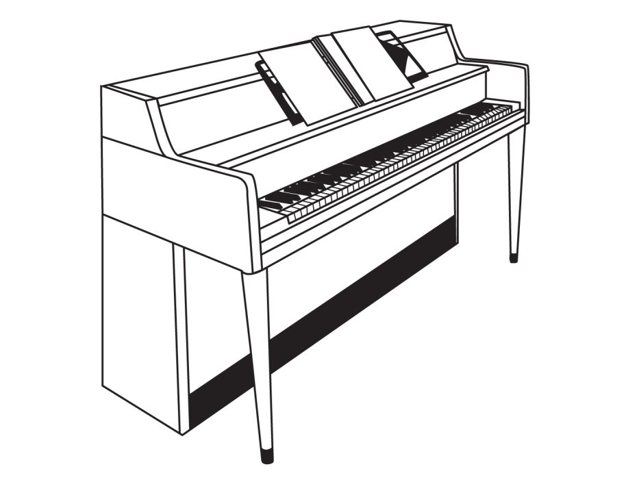 Black and white drawing of a piano
